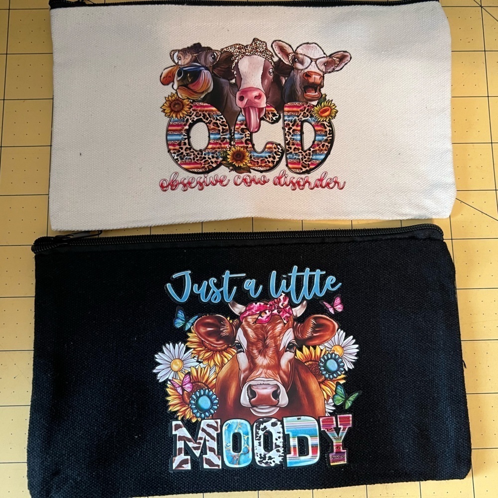Handcrafted Lot of two make up bags with fresh pressed transfers! - Picture 1 of 3